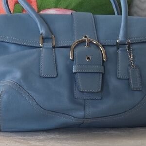 EUC COACH 9550 Light Blue Leather Soho Flap Buckle Handbag 14"W X 8 1/2"H X 4"D